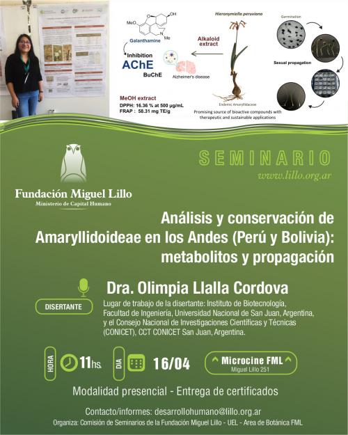 Seminarios FML (2025): Análisis y conservación de Amaryllidoideae en los Andes (Perú y Bolivia): metabolitos y propagación