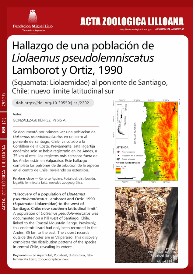 Hallazgo de una población de Liolaemus pseudolemniscatus Lamborot y Ortiz, 1990 (Squamata: Liolaemidae) al poniente de Santiago, Chile: nuevo límite latitudinal sur