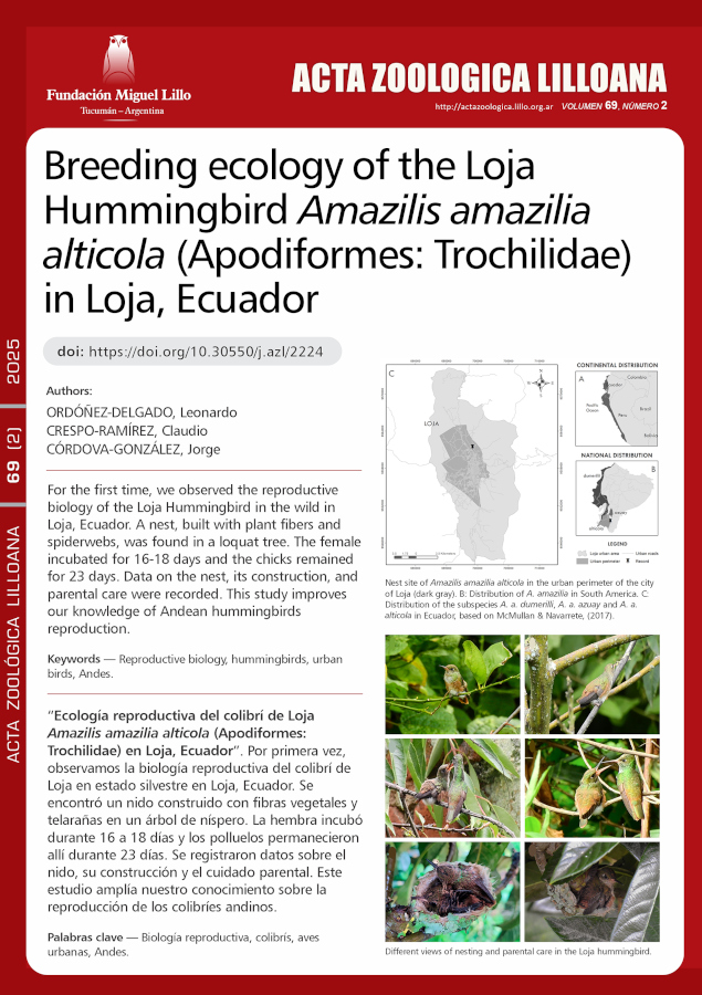 Breeding ecology of the Loja Hummingbird Amazilis amazilia alticola (Apodiformes: Trochilidae) in Loja, Ecuador
