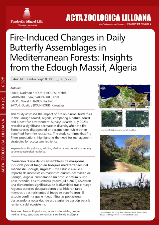 Variación diaria de los ensamblajes de mariposas inducida por el fuego en bosques mediterráneos del macizo de Edough, Argelia
