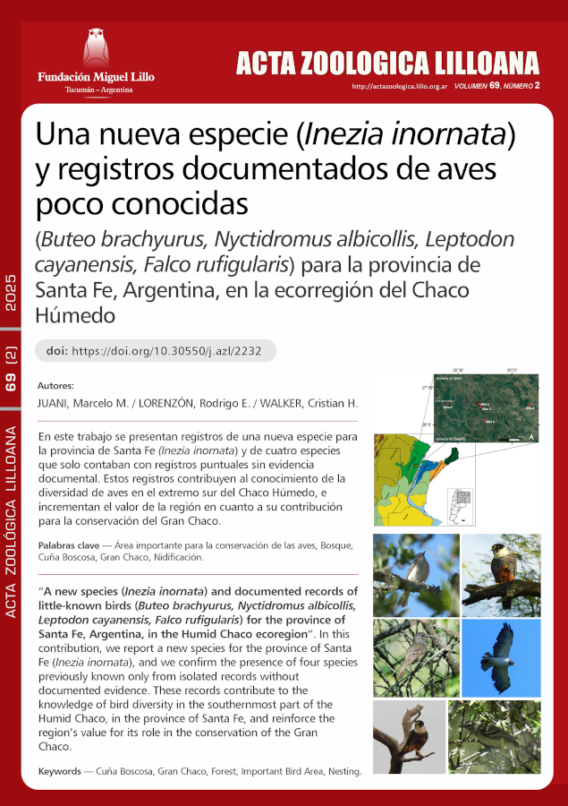 Una nueva especie (Inezia inornata) y registros documentados de aves poco conocidas (Buteo brachyurus, Nyctidromus albicollis, Leptodon cayanensis, Falco rufigularis) para la provincia de Santa Fe, Argentina, en la ecorregión del Chaco Húmedo