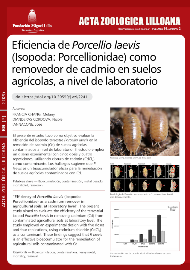 Eficiencia de Porcellio laevis (Isopoda: Porcellionidae) como removedor de cadmio en suelos agrícolas, a nivel de laboratorio