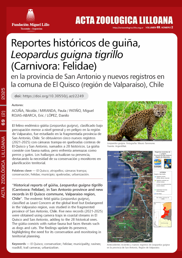 Reportes históricos de guiña, Leopardus guigna tigrillo (Carnivora: Felidae), en la provincia de San Antonio y nuevos registros en la comuna de El Quisco (región de Valparaíso), Chile