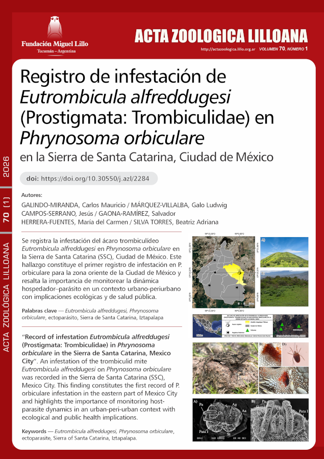 Record of infestation Eutrombicula alfreddugesi (Prostigmata: Trombiculidae) in Phrynosoma orbiculare in the Sierra de Santa Catarina, Mexico City