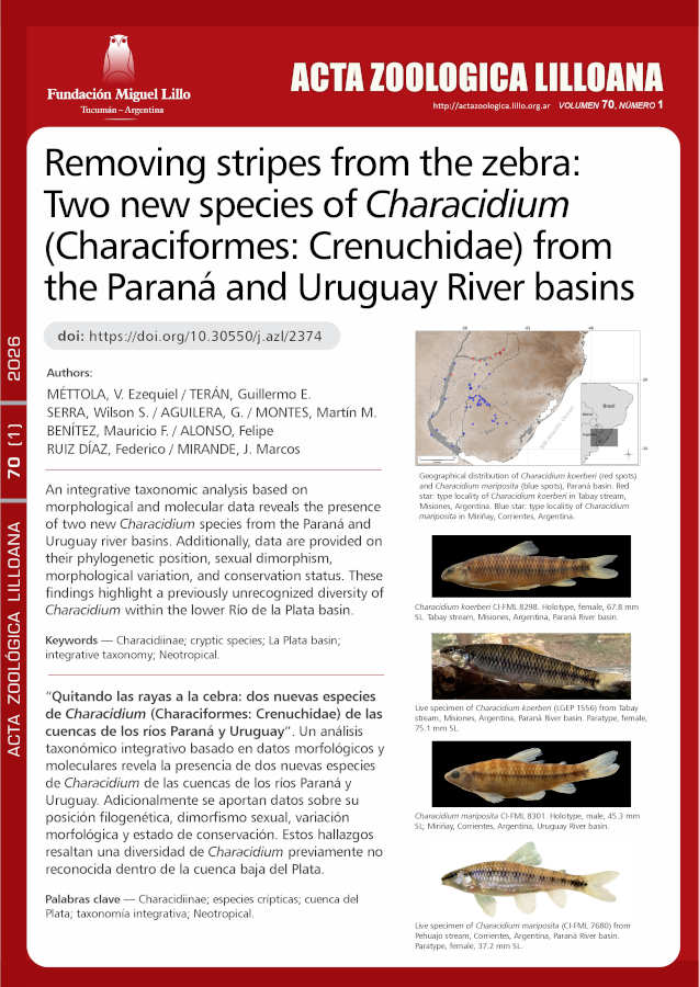 Quitando las rayas a la cebra: dos nuevas especies de Characidium (Characiformes: Crenuchidae) de las cuencas de los ríos Paraná y Uruguay